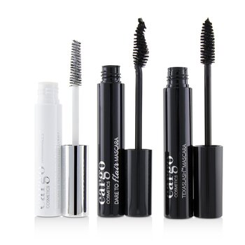 Cargo Mascara Kit: 1x Dare To Flair Mascara, 1x Texalash Mascara, 1x Swimmables Waterproof Mascara Topcoat