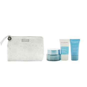 Clarins Hydration Collection: Hydra-Essentiel Silky Cream 50ml+ Fresh Scrub 15ml+ SOS Hydra Mask 15ml+ Pouch