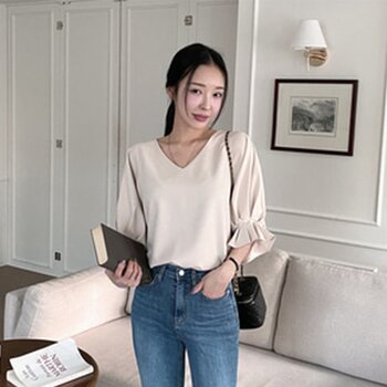 Trendywhere V-Neck Loose Fit Ruffle Blouse